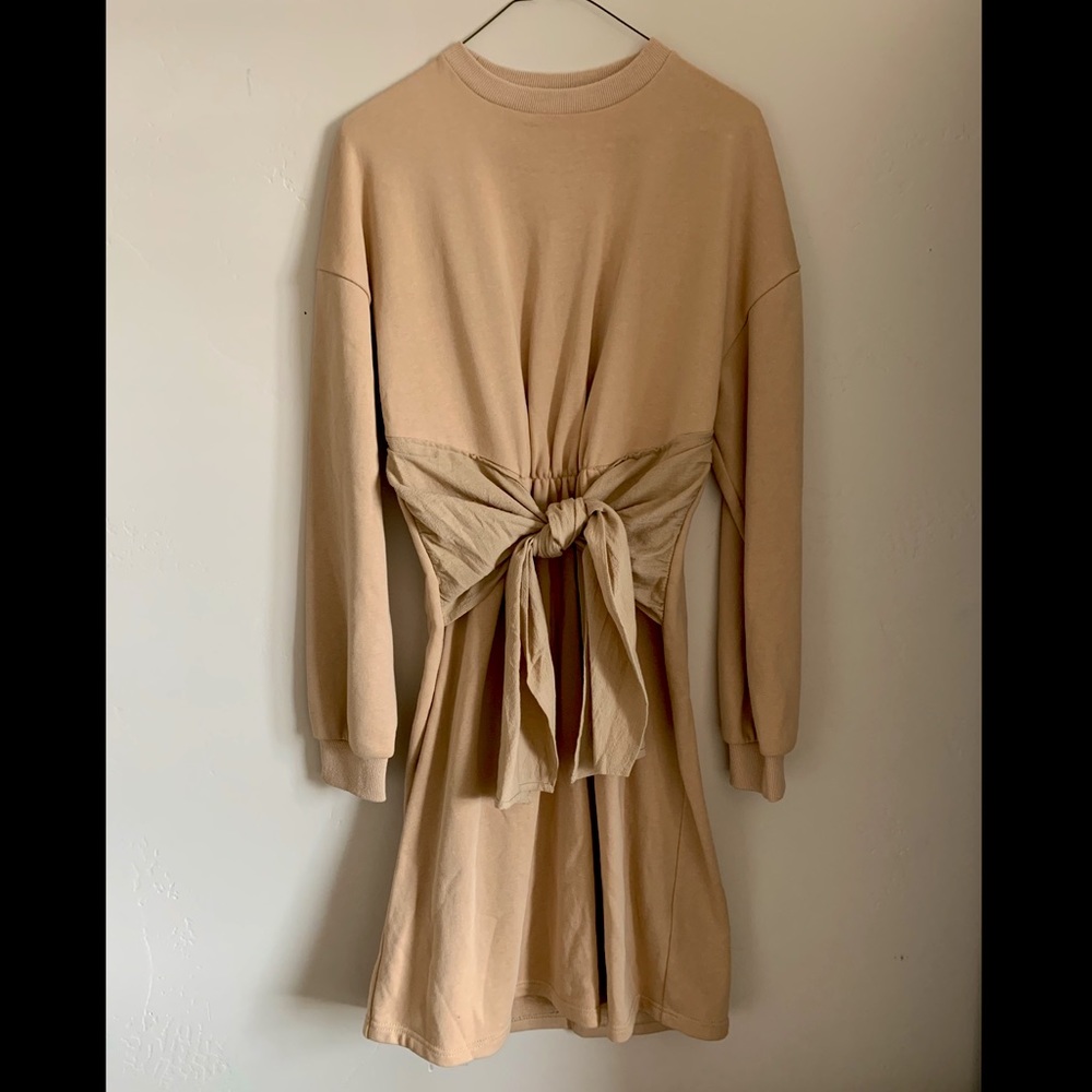 Sweatshirt Dress with Waist tie